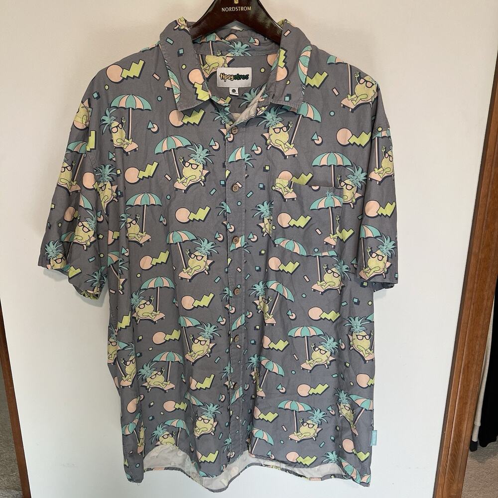 Tipsy Elves Hawaiian Shirt XXL Peace Pineapple Beach Vacation Tropical Button Up